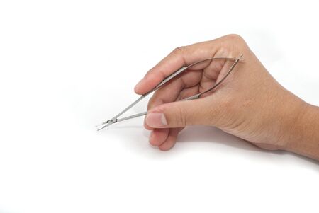 medical instrument isolate white background in doctor handの写真素材