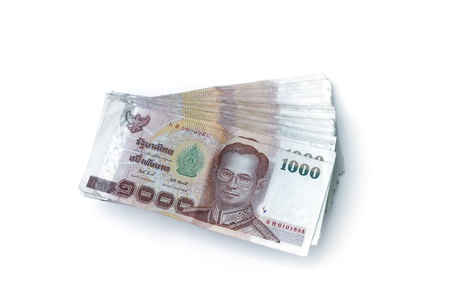 thai banknotes isolated on white backgroundの写真素材