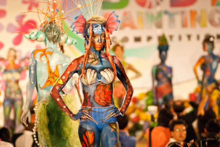KO SAMUI, THAILAND - MARCH 26,2011 - Model picture body painting in Ko Samui island, Thailand. The first body painting in asia.のeditorial素材