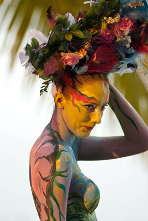 KO SAMUI, THAILAND - MARCH 26,2011 - Model picture body painting in Ko Samui island, Thailand. The first body painting in asia.のeditorial素材