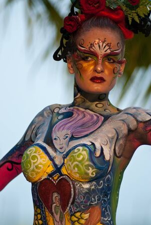 KO SAMUI, THAILAND - MARCH 26,2011 - Model picture body painting in Ko Samui island, Thailand. The first body painting in asia.のeditorial素材