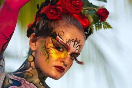 KO SAMUI, THAILAND - MARCH 26,2011 - Model picture body painting in Ko Samui island, Thailand. The first body painting in asia.のeditorial素材