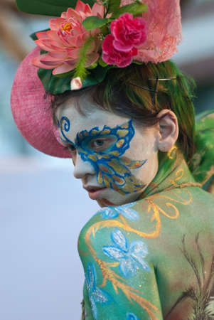 KO SAMUI, THAILAND - MARCH 26,2011 - Model picture body painting in Ko Samui island, Thailand. The first body painting in asia.のeditorial素材