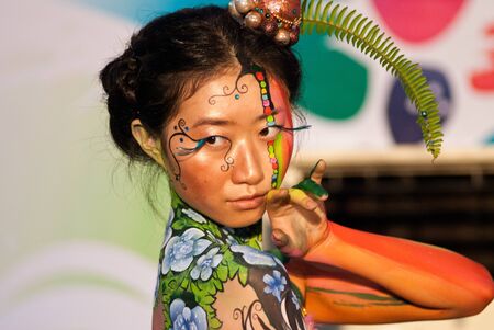 KO SAMUI, THAILAND - MARCH 26,2011 - Model picture body painting in Ko Samui island, Thailand. The first body painting in asia.のeditorial素材