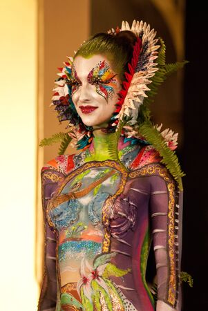 KO SAMUI, THAILAND - MARCH 26,2011 - Model picture body painting in Ko Samui island, Thailand. The first body painting in asia.のeditorial素材