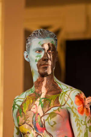 KO SAMUI, THAILAND - MARCH 26,2011 - Model picture body painting in Ko Samui island, Thailand. The first body painting in asia.のeditorial素材