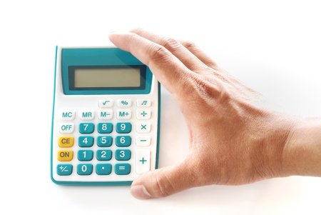 green button calculator ioslated on white backgroundの写真素材