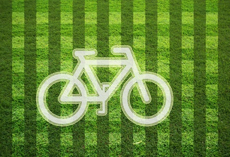 blank grass field in stripe form with bicycle signの写真素材