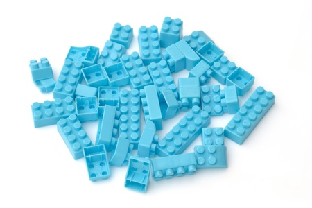 group of color brick toy on white background.