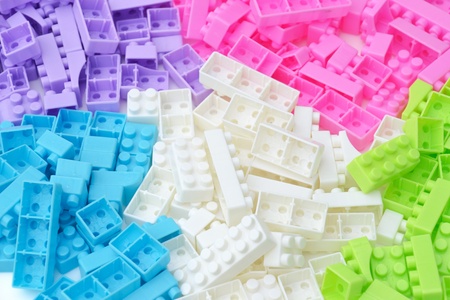 group of color brick toy on white background.