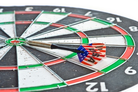 close up an old condition of dart game on white background.