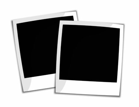 two blank photo frames on white baclground.の写真素材