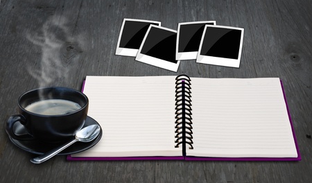 relax idea with blank notepad on wood background.の写真素材