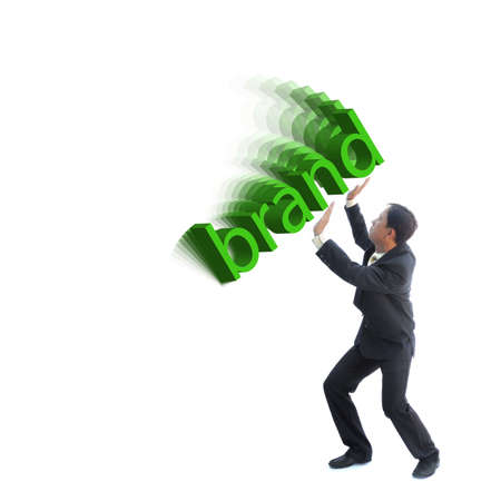 Green attractive business word with businessman on white  background.の写真素材