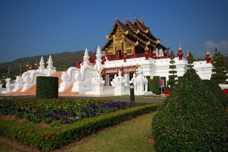 Famous building thai northern style in roral flora festival.のeditorial素材