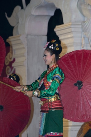 CHIANGMAI, THAILAND - JANUARY 3: Unidentified thai lanna style classical dance show during the "miss chiangmai contest 2012" at Chiangmai province on January 3, 2012 in Chiangmai, Thailand.のeditorial素材