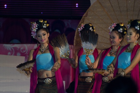 CHIANGMAI, THAILAND - JANUARY 3: Thai lanna style classical dance show during the "Miss chiangmai contest 2012" at Chiangmai province on January 3, 2012 in Chiangmai, Thailand.のeditorial素材