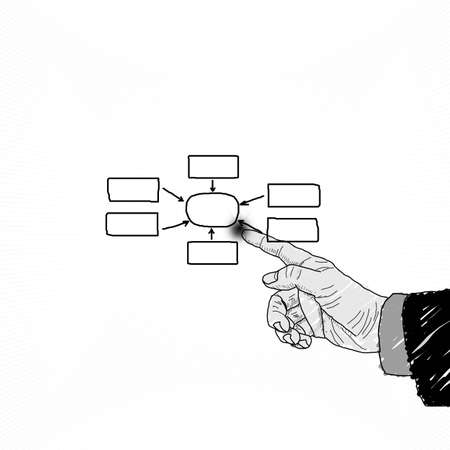 Business selection concept by sketch hand picture on white background.の写真素材