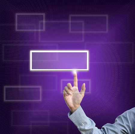 business selection concept by businessman pointing business object on gradient purple background.の写真素材