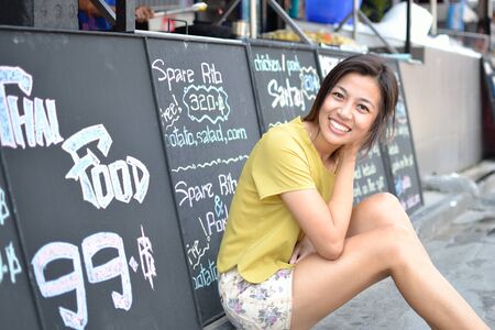 Cute young asian woman portrait outdoor scene.のeditorial素材