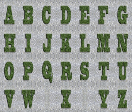 Illustrated grass background font on seamless concrete wall background.の写真素材