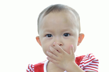 Asian girl portrait with red stripe shirt.の写真素材