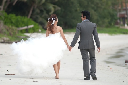 Asian couple with pre wedding scene out door background.の写真素材