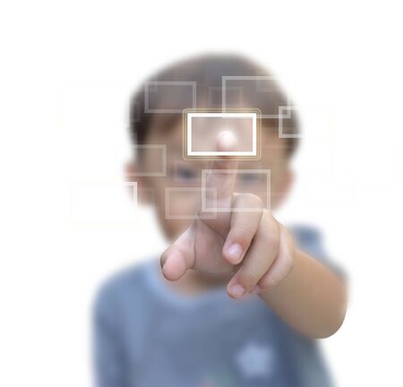 Blank button on modern computer screen with business person.の写真素材