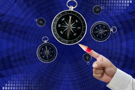 Art work of business Idea with touching virtual screen by red pencil finger  with modern background.の写真素材