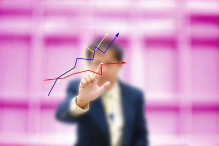 Business concept on modern computer screen with business man on pink purple background.の写真素材