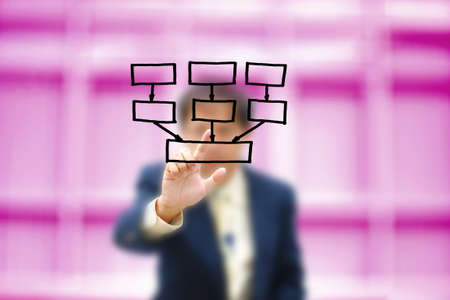 Business concept on modern computer screen with business man on pink purple background.
