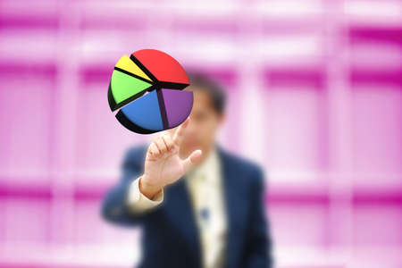 Business concept on modern computer screen with business man on pink purple background.
