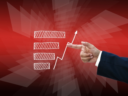 Business hand selecting business icon on medern red abstract background.の写真素材