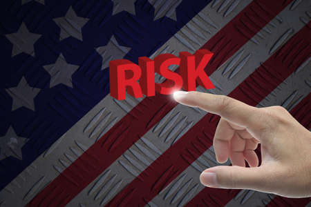 Hand selecting business icon on united state of america nation flag abstract background.の写真素材