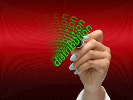 business hand writing business icon on red abstract background.の写真素材