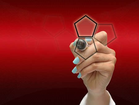 business hand writing business icon on red abstract background.