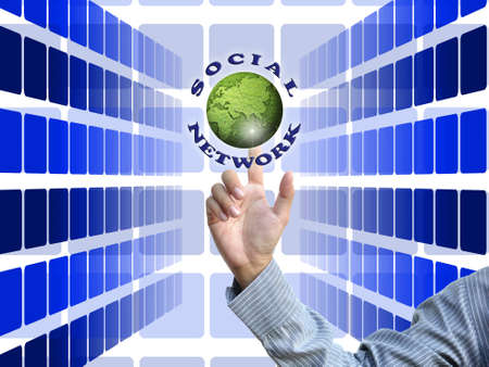 selecting by business hand with businessideas on blue perspective abstract background.