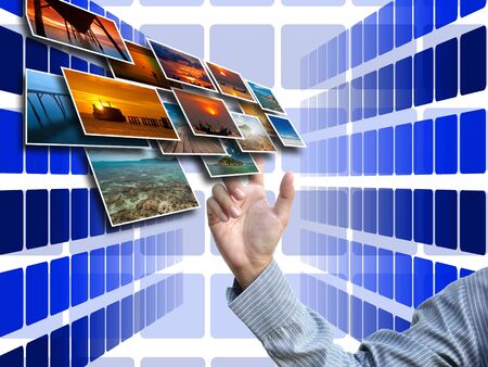 selecting by business hand with businessideas on blue perspective abstract background.の写真素材