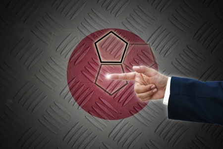 business hand selecting business icon on old Japan  flag background.の写真素材
