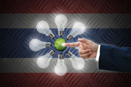 business hand selecting business icon on old Thailand  flag background.