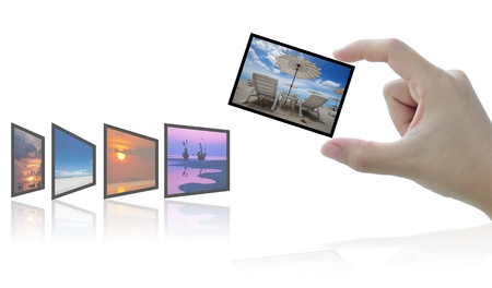 artwork of travel selection in lady hand.の写真素材