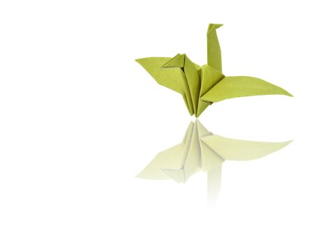 colorful paper birds with reflection on white background.の写真素材