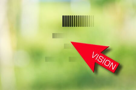 business idea ny red vision arrow selecting business icon on abstract background.