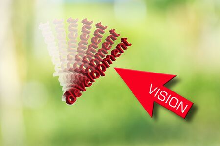 business idea ny red vision arrow selecting business icon on abstract background.
