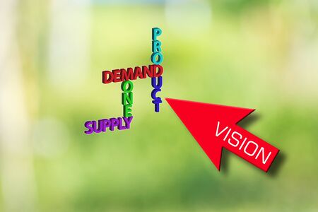 business idea ny red vision arrow selecting business icon on abstract background.の写真素材