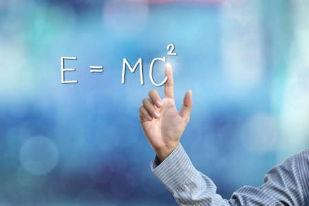 business hand selecting business icon on blue abstract background.の写真素材