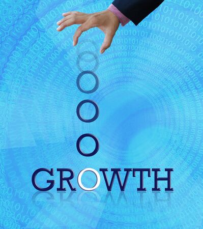 Artwork of business wording with dropping letter from business hand.の写真素材
