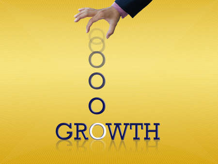 Artwork of business wording with dropping letter from business hand.の写真素材