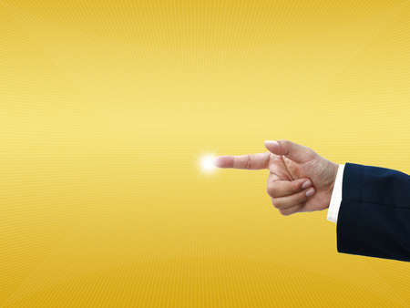 business hand selecting business icon on golden gradient background.