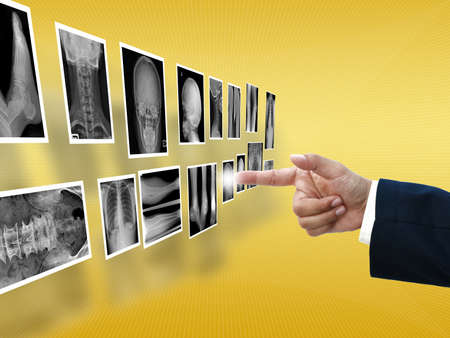 business hand selecting business icon on golden gradient background.